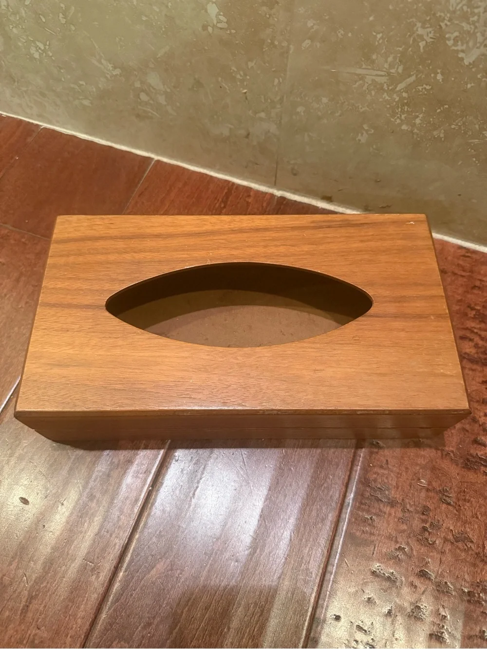 Vtg Ransburg Mid Century Brown Wooden Rectangular Tissue enclosed Box
